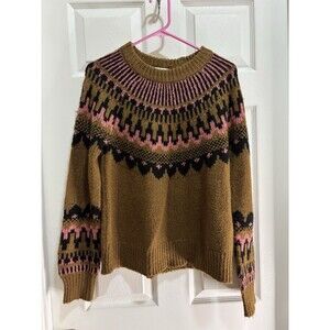 Knox Rose Womens Sweater Sz Small Brown Black Mock Neck Fair Isle